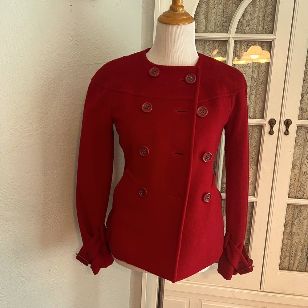BCBG Red Wool Peacoat
